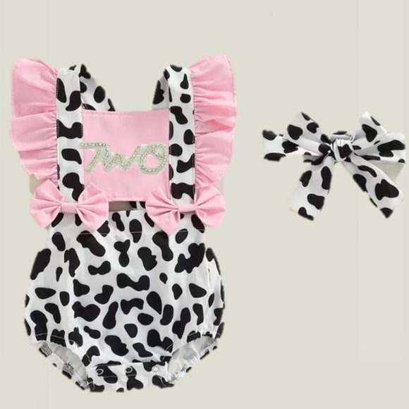 Cow Barnyard Chickfila Outfit Clothes Dress second Birthday Pink romper farm